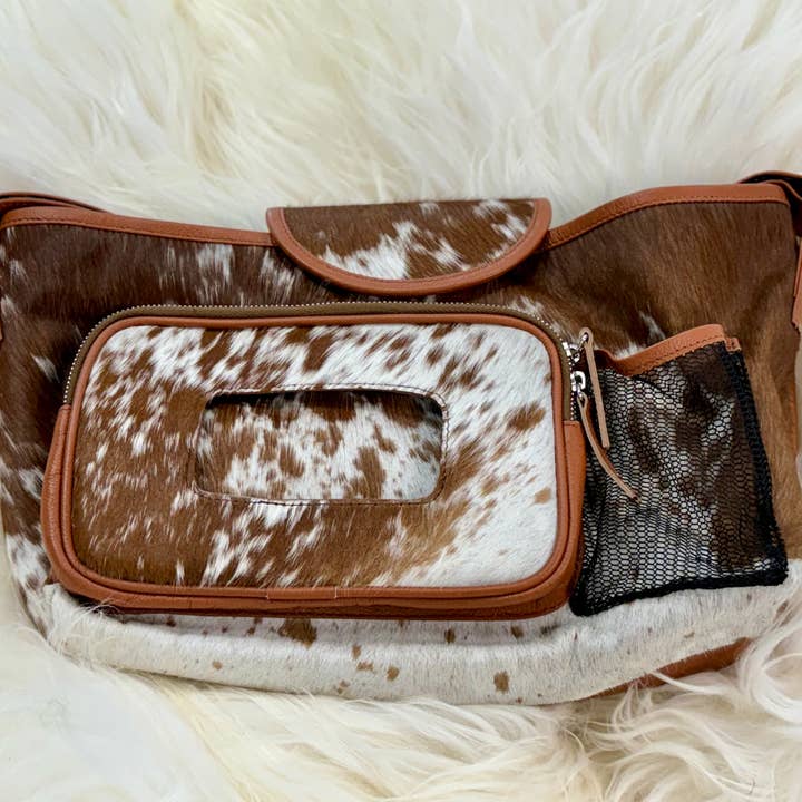 Western Linens - Wholesale Diaper Caddy - Baby - Cowhide Stroller Diaper Caddy