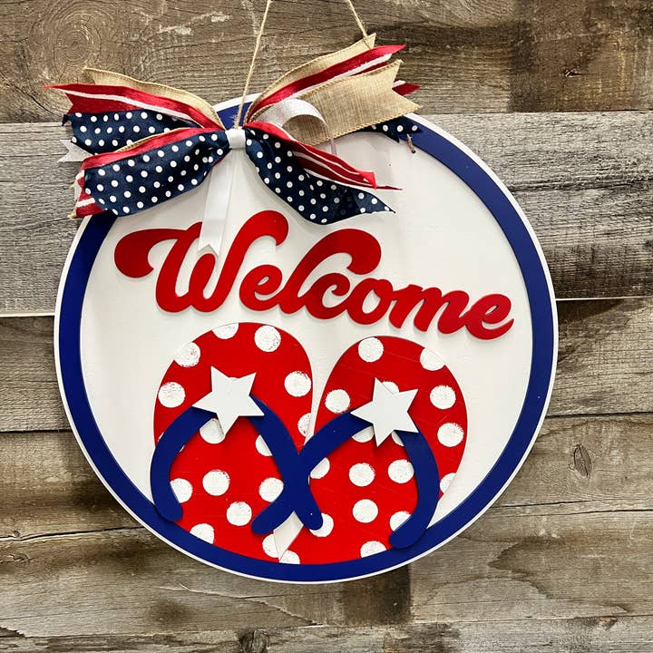 Sign welcome 4th of July, Door-hanger, Decor,porch round for wholesale by Rustic Home Co LLC