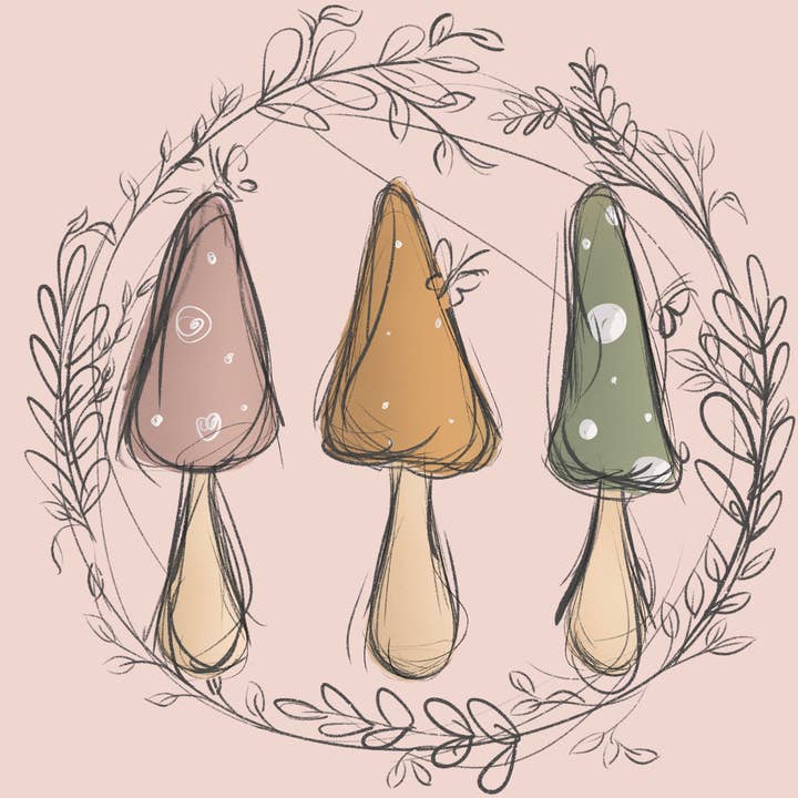 3 Little Mushrooms Vinyl Sticker for wholesale by Heart in the Woods