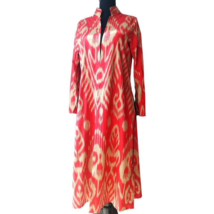 Silk Ikat Caftan (Red) for wholesale by MIASETA