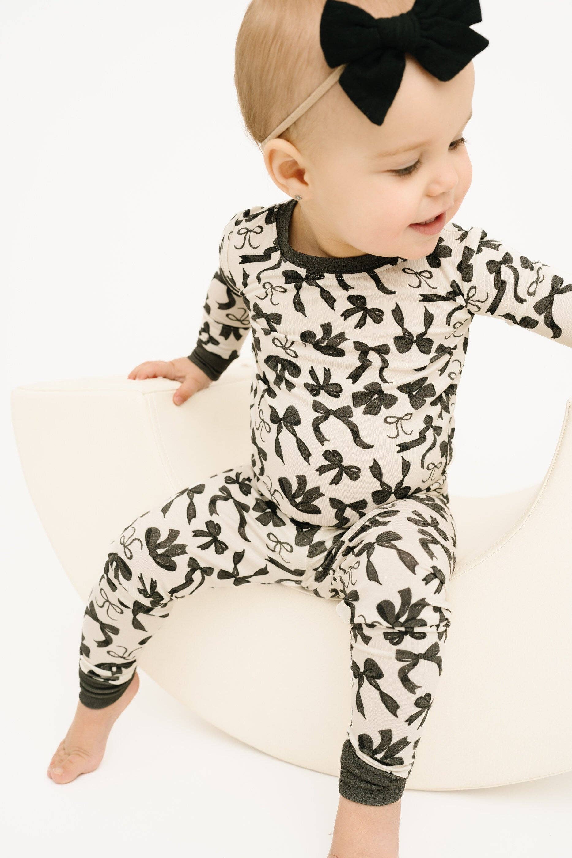 Little One Shop - Wholesale Sleepwear Set - Kids - Monochrome Bows Bamboo Set5