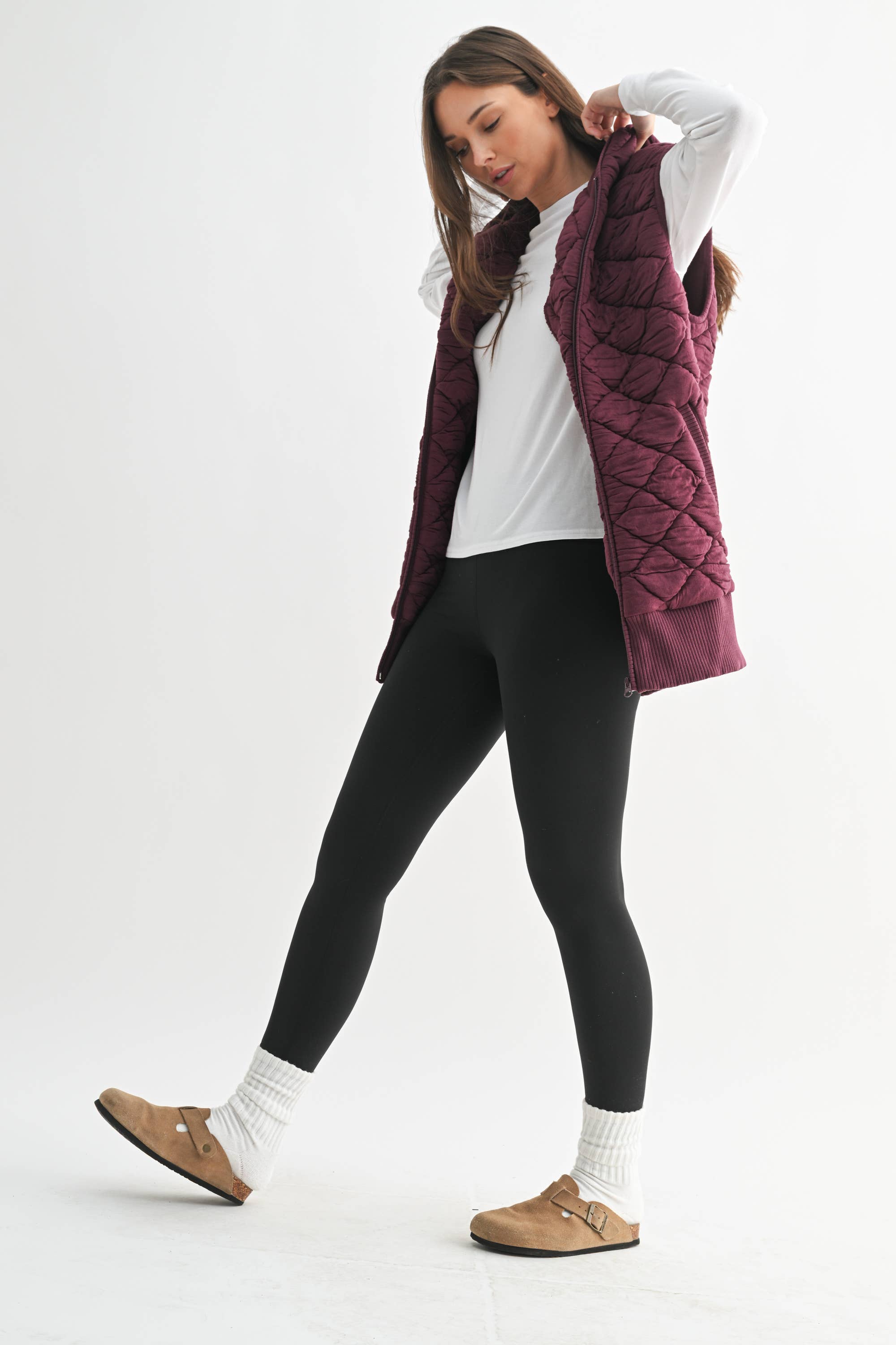 Mono B - Wholesale Outerwear Vest - Women's - Oversized Quilted Fleece Vest with Hood11