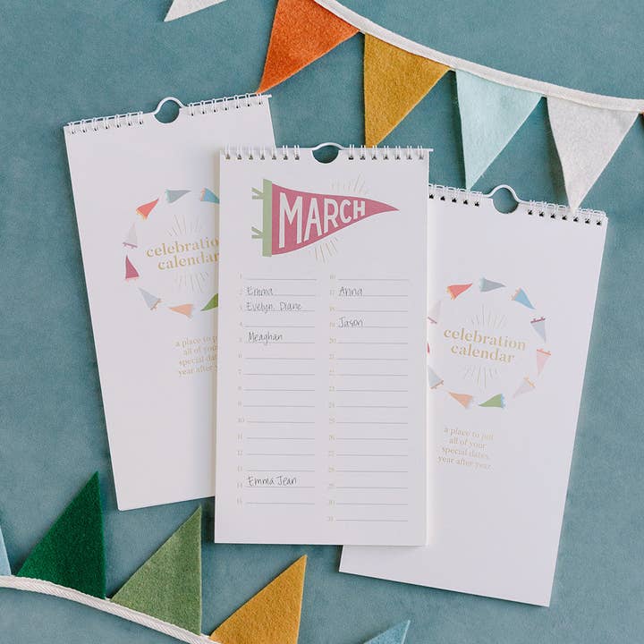 Celebration Calendar for wholesale by Eventide Pennant Co.