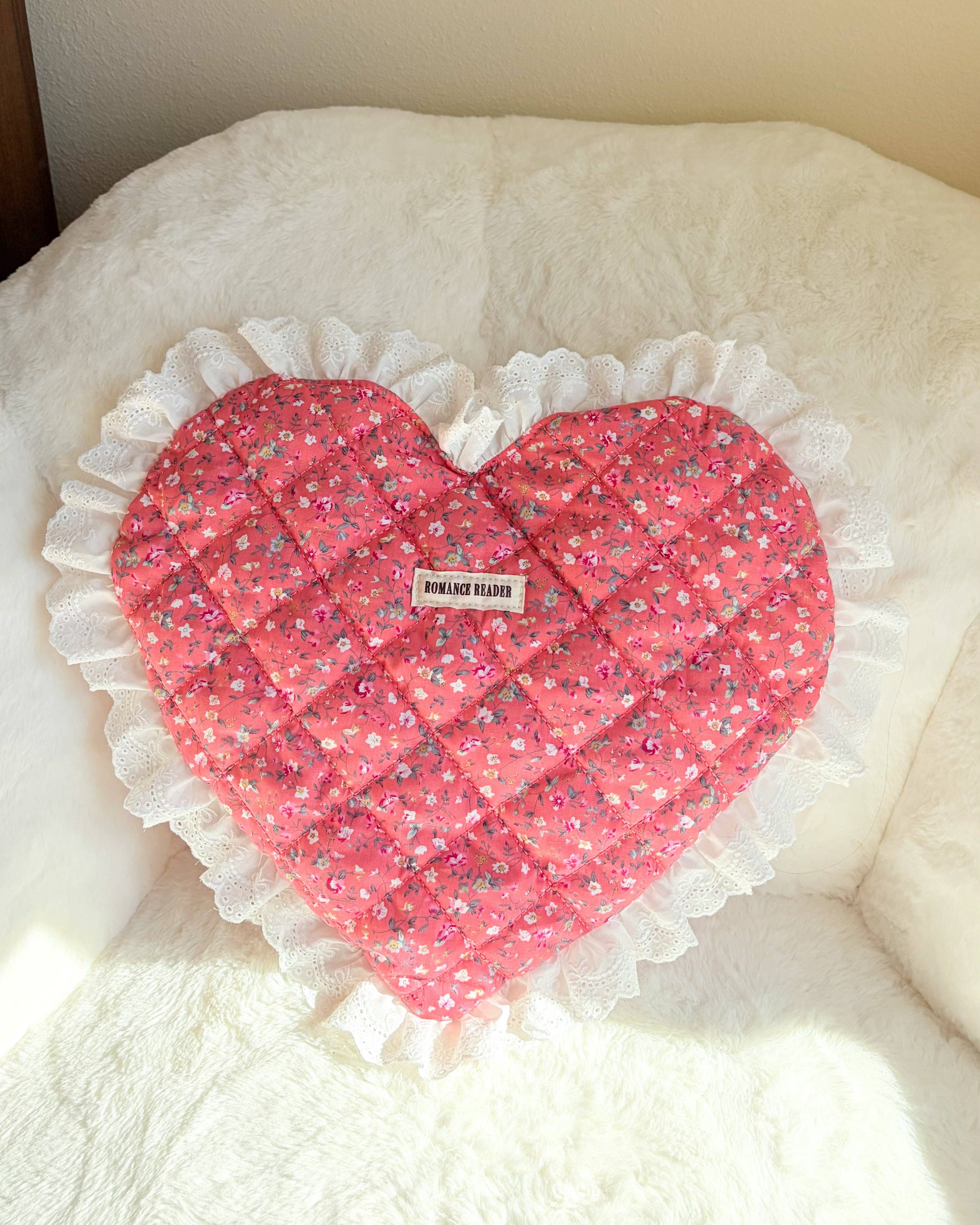 The Bean Workshop - Wholesale Tote Bag - Women's - Romance Reader Red Quilted Heart Tote Bag with Ruffled Lace Trimming5