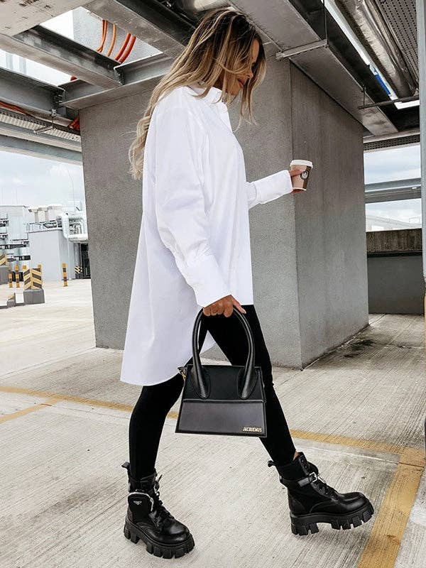 Plush Looks - Vente Chemise à col boutonné – femme - Chemises Urban manches longues col à revers asymétriques uni18