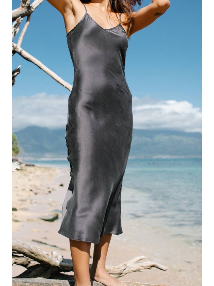 Ocean Prairie - Wholesale Dress - Women's - Botanical Dyed Mulberry Silk Slip Dress in Slate