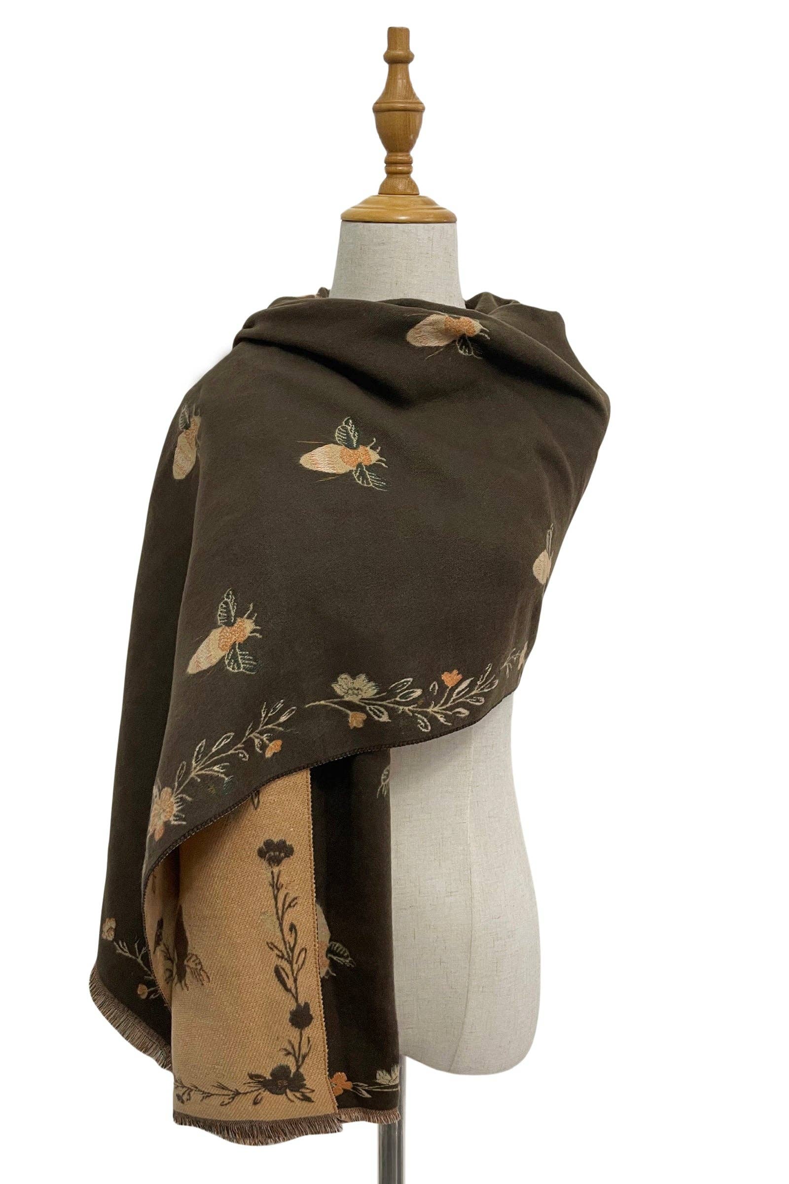 Fashion Scarf World - Wholesale Scarf - Women's - Bee & Floral Soft Woven Frayed Scarf4