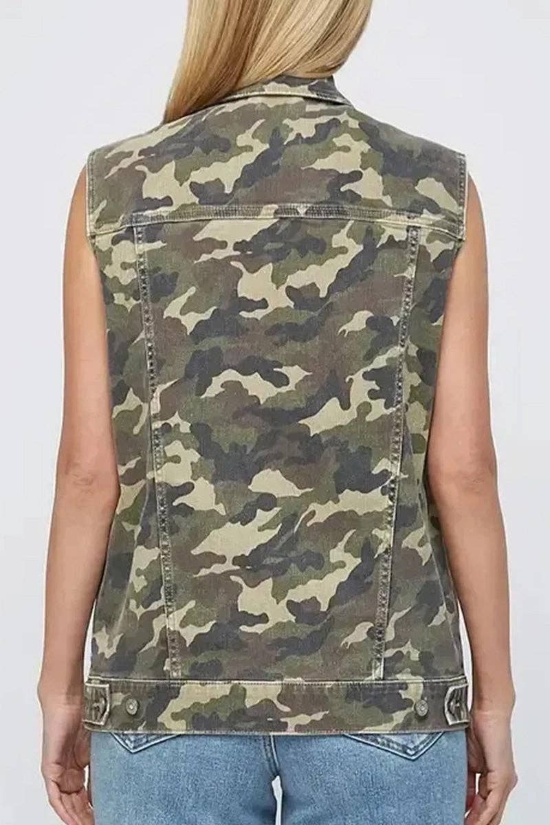GREEN Camo Cargo Denim Vest for wholesale on Faire1
