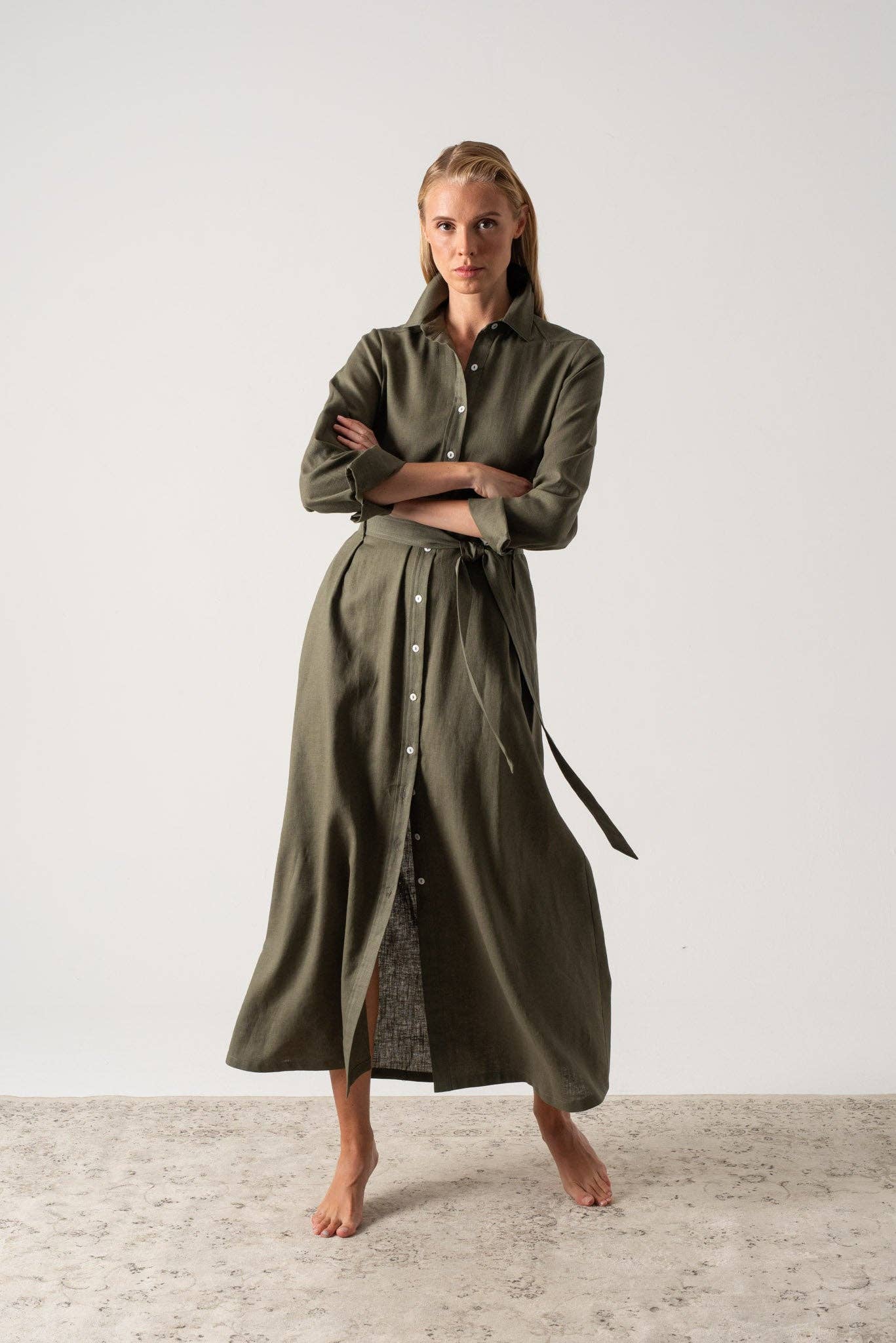 LUXMII – Engroshandel Kjole - Dame – Arlo Skjorte Maxi Kjole Khaki0