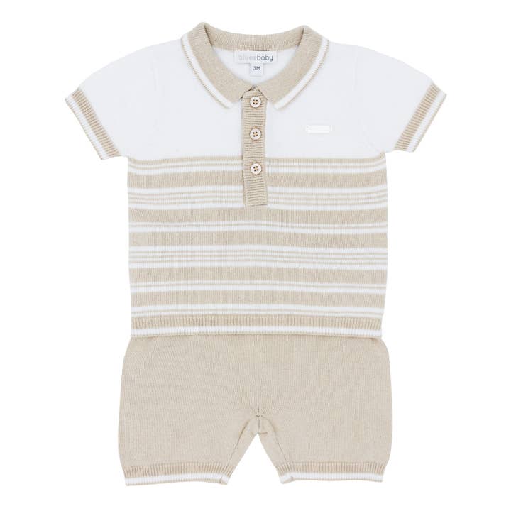 Ensemble polo et short en maille beige pour garçon (3) pour la vente par Blues Baby