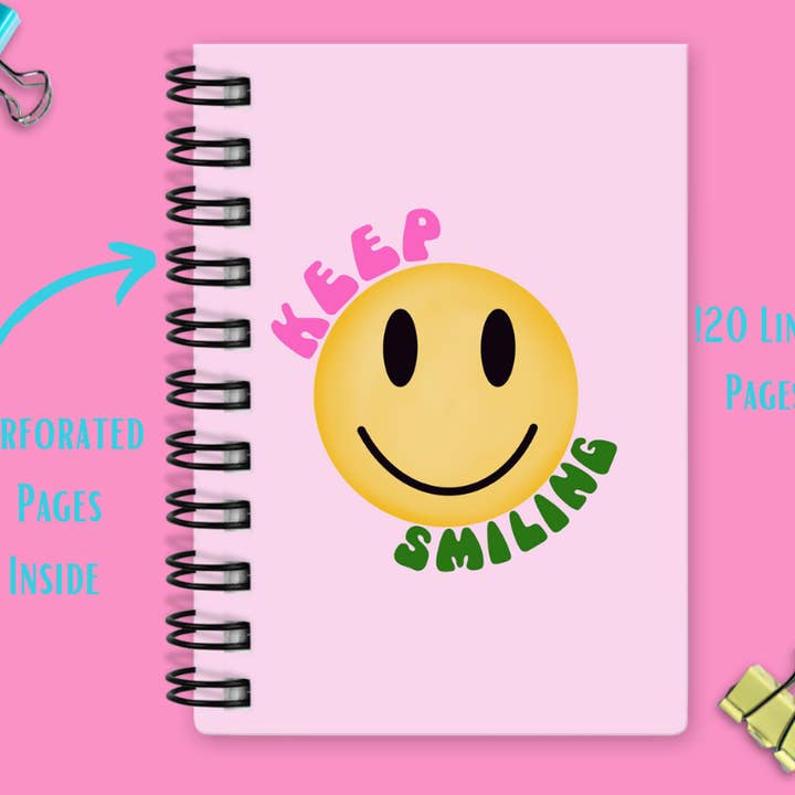 Keep Smiling 5x8 Notebook/Journal Wholesale for wholesale by Bright Soul Print Co.