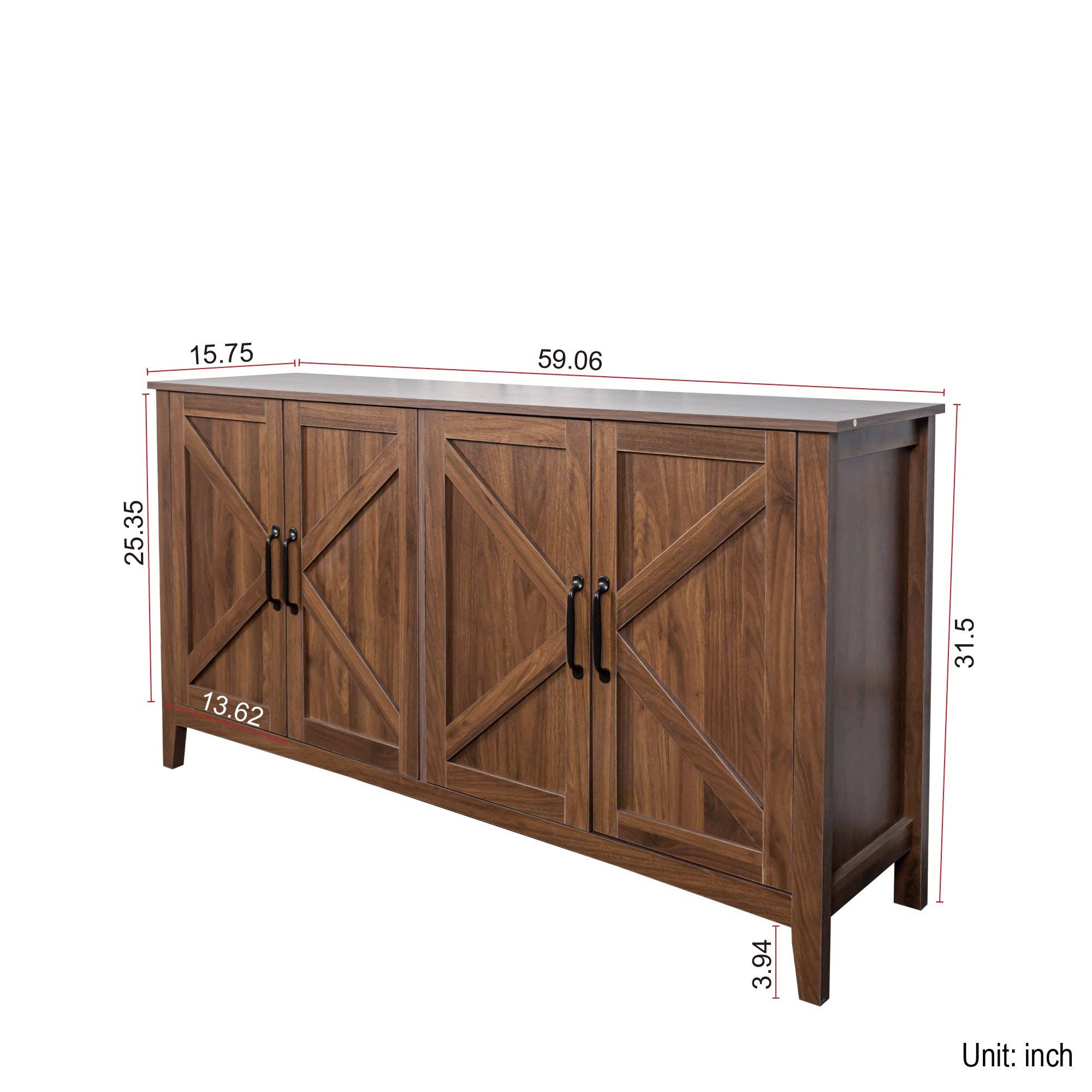 39F Inc. - Wholesale Cabinet - Walnut 4-Door Sideboard with 4 Shelves Freestanding Cabinet5