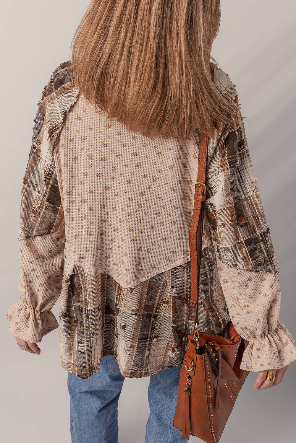 1 the Woman - Wholesale Shirt Jacket/Shacket - Women's - Distressed Detail Ruffled Sleeve Waffle Knit Shacket1