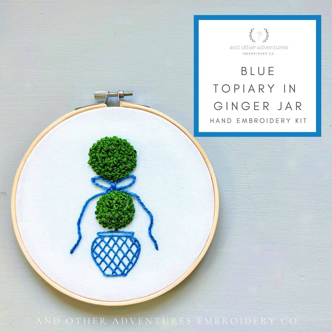 And Other Adventures Embroidery Co - Wholesale Craft Sewing Kit - Hand Embroidery Kit - Blue Topiary in Ginger Jar2