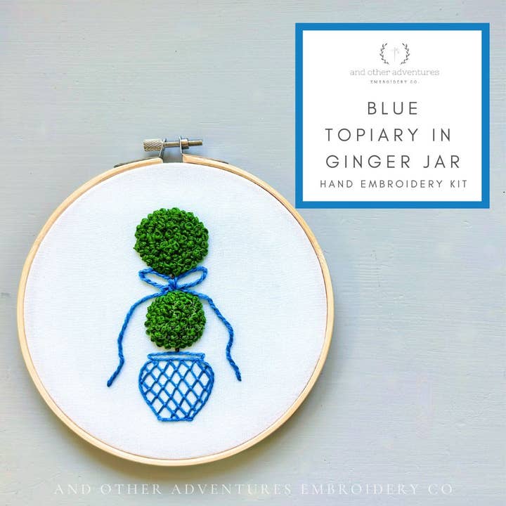 And Other Adventures Embroidery Co - Wholesale Craft Sewing Kit - Hand Embroidery Kit - Blue Topiary in Ginger Jar2