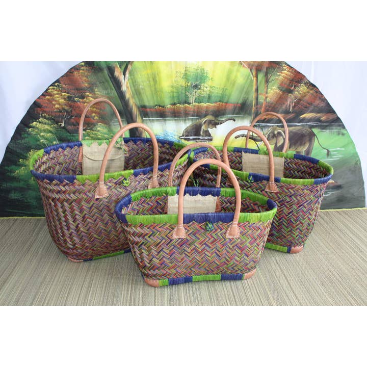 Saco de compras - Cesta magnífica de 3 cores entrançadas - Saco Artesanal de Madagáscar - 3 tamanhos à escolha - por atacado de Boutique Huléti