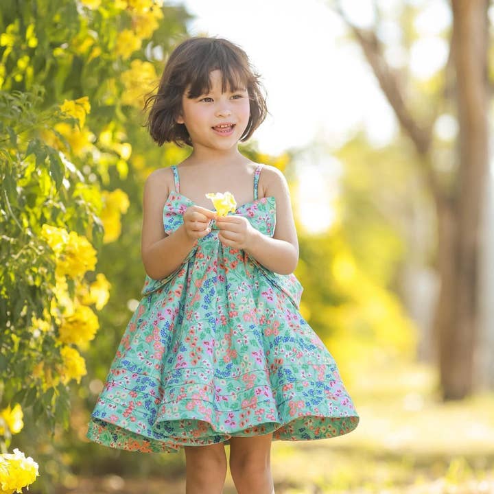 Maxene Bow Off Shoulder or Tie Strap Dress - Blue for wholesale by Little Grey