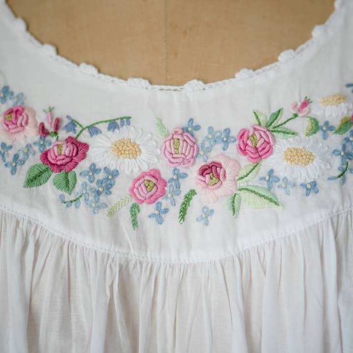 Maison d' Haiti - Wholesale Nightgown - Women's - Embroidered Pink Rosebud Cap Sleeve Cotton Nightgown4