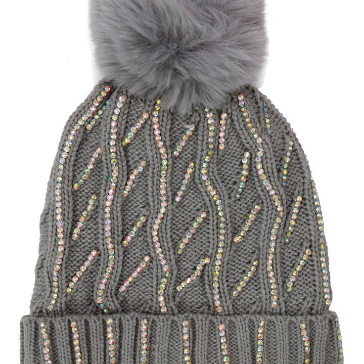 ASSORTED AB Color Bling Chunky Knitted Fleece Lined Beanie for wholesale on Faire11