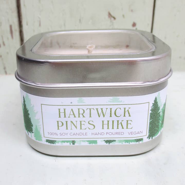 Hartwick Pines Hike Soy Candle in Large Tin - Michigan for wholesale by Green Daffodil Bath & Body