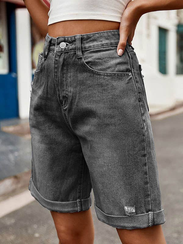 VividLux - Wholesale Shorts - Women's - High Waisted Loose Buttoned Pockets Jean Pants Bottoms Shorts Bottoms