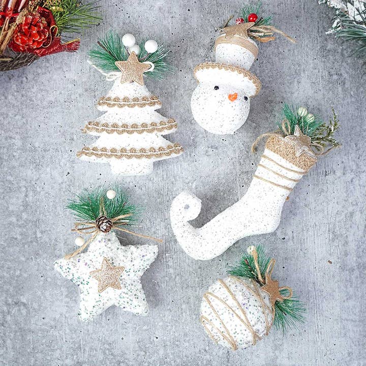Handmade White Glitter Christmas Ornaments | Set of 5 for wholesale by Zwende