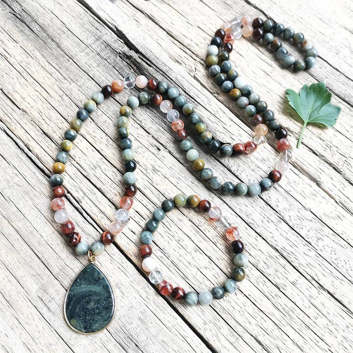 Harmony Mala - Wholesale Prayer Beads Necklace - Red Tiger Eye, Fire Quartz, and Green Eagle Eye Mala Bead Necklace β Grounding & Vitality8