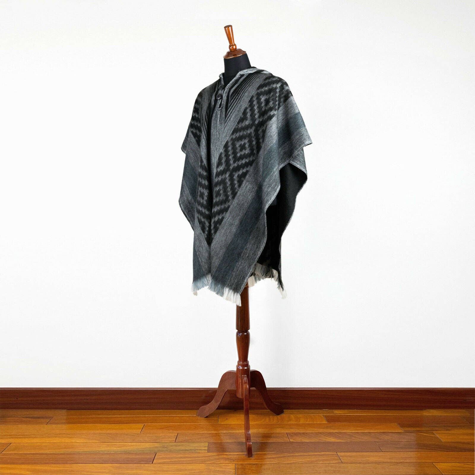 ECUALAMA - Wholesale Poncho - Unisex - Nambija - Lightweight Baby Alpaca Hooded Poncho - Charcoal3