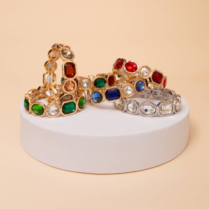 Round and Oval Cut Crystal Embellished Stretch Bracelet for wholesale by SP Sophia Collection