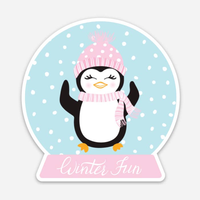 Oh So Chic Designs - Wholesale Sticker - Winter Fun Vinyl Snow Globe Penguin Sticker0