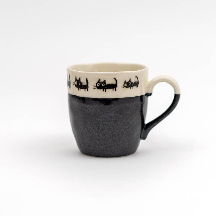 U PLUS INC - Wholesale Coffee Mug - Handmade Cat Mug Mino Ware - Black
