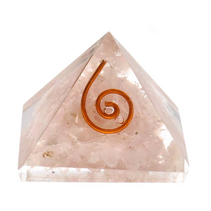 Pyramide en orgonite avec quartz rose et spirale en résine 3 x 3 cm pour la vente par Vives de la Cortada S.L