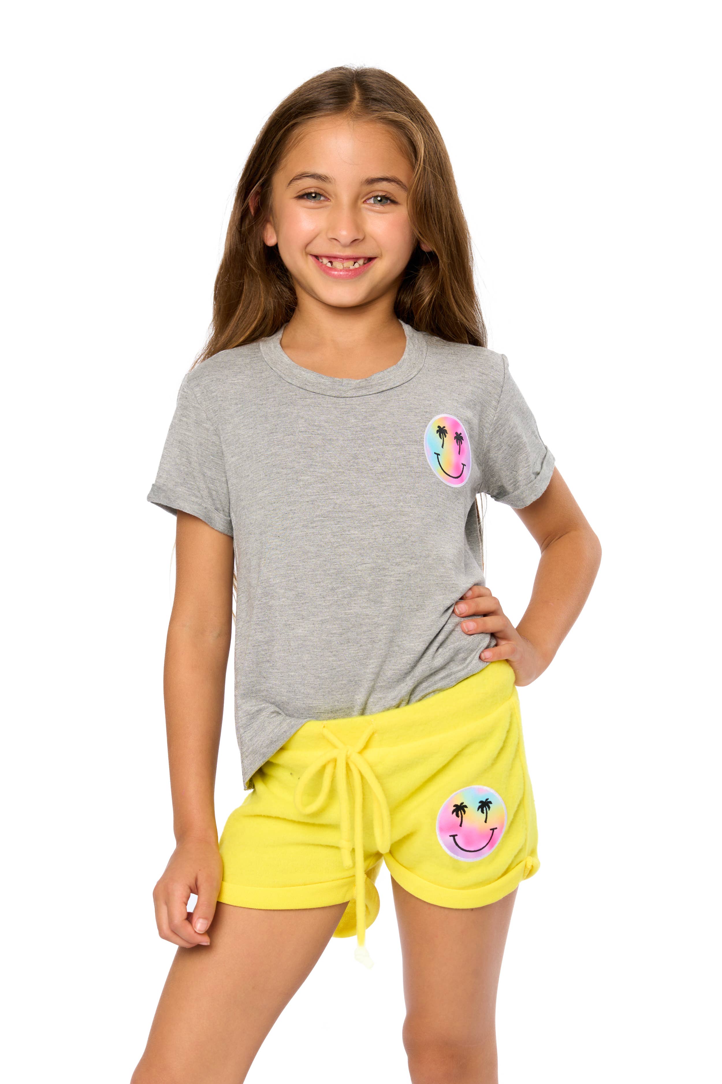 Malibu Sugar - Wholesale Shorts - Kids - Girls (7-14) Brushed Hacci Shorts w/ Smiley Palm Tree Patch2