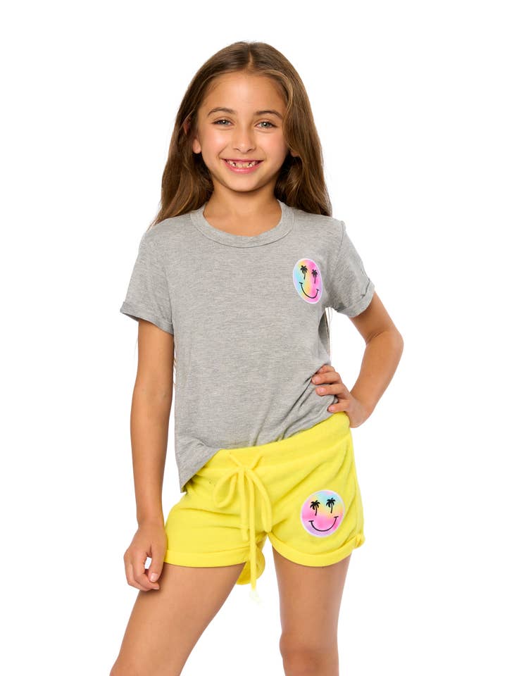 Malibu Sugar - Wholesale Shirt - Kids - Girls 8-14 SS Top w/ Smiley Face Palm Tree Patches2