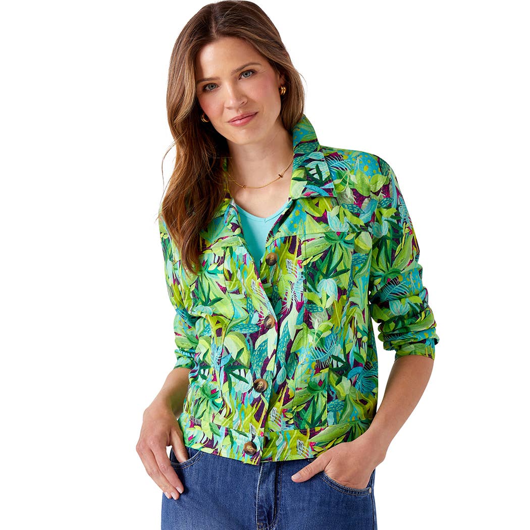 Charlie Paige - Wholesale Jacket - Women's - Linen Blend Printed Jacket, Jungle0