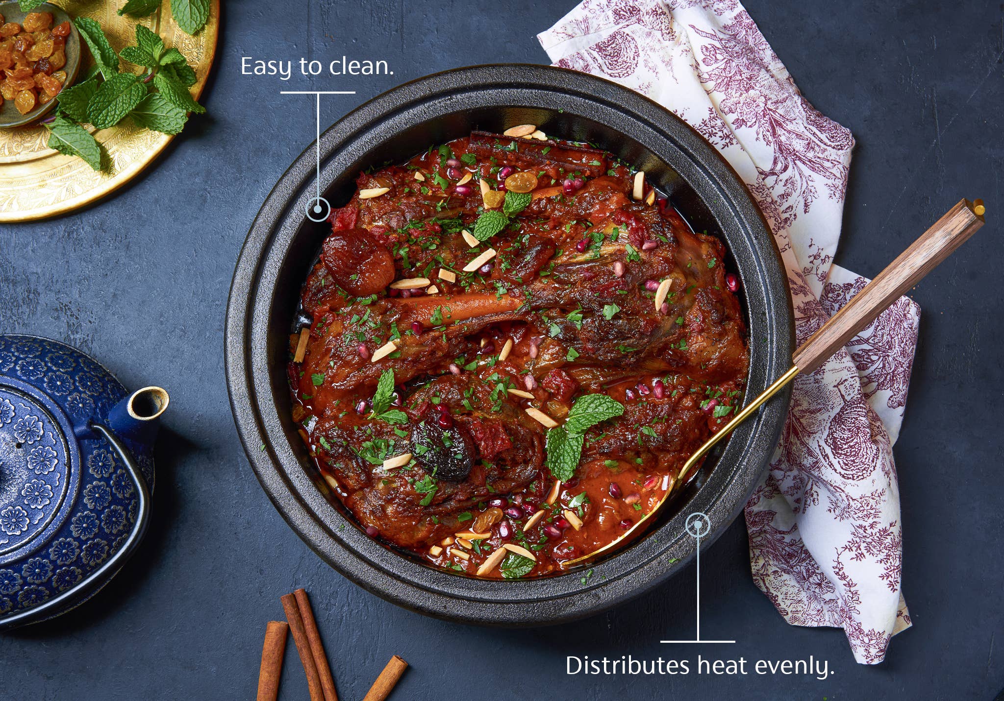 Kook - Wholesale Cooking Pot - Kook Moroccan Enameled Cast Iron Tagine, Blue, 3.3 Qt5