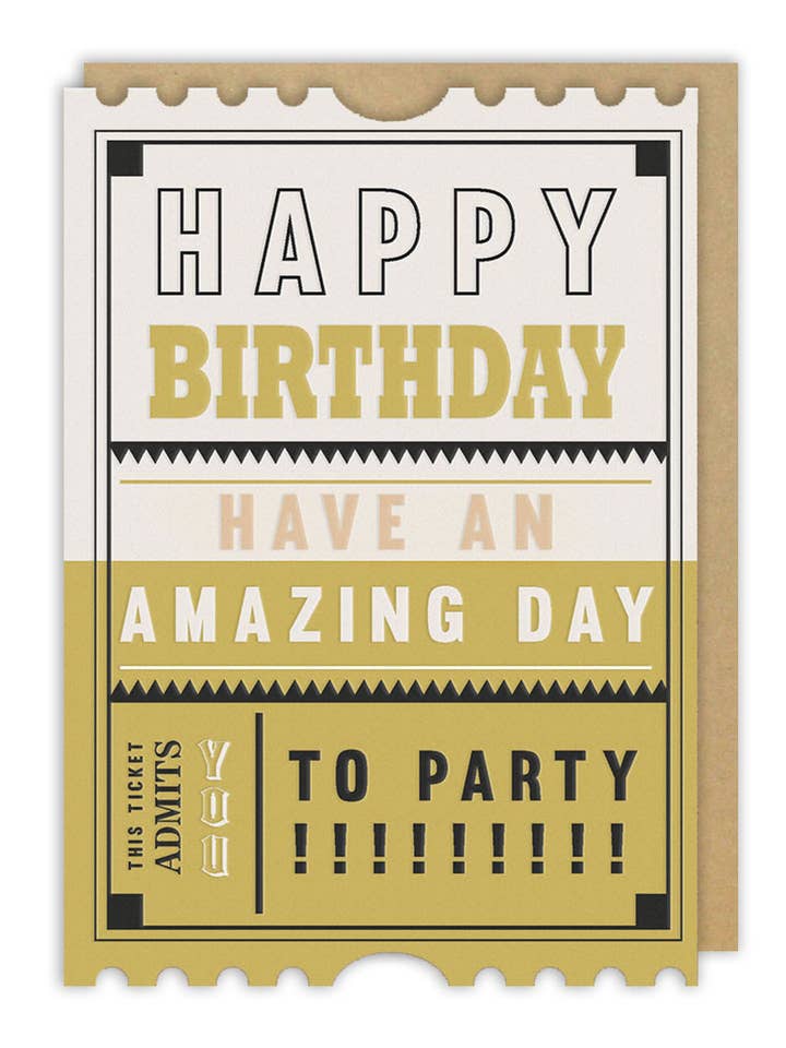 Party Ticket Birthday Card for wholesale by Notes & Queries, Inc.