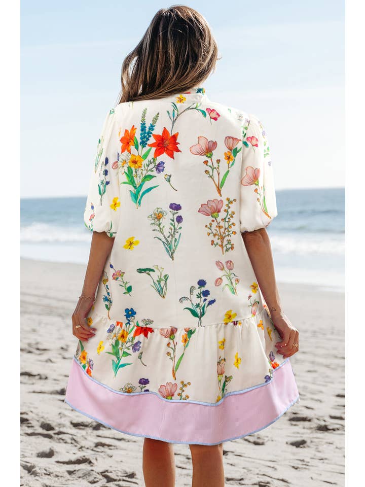 As shown BOHO Striped Floral Print Short Sleeve Mini Dress | S-XL for wholesale on Faire