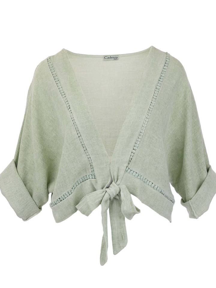Cadenza Italy Ltd - Wholesale Jacket - Women's - Linen and Cotton Blend Tie Front Jacket3