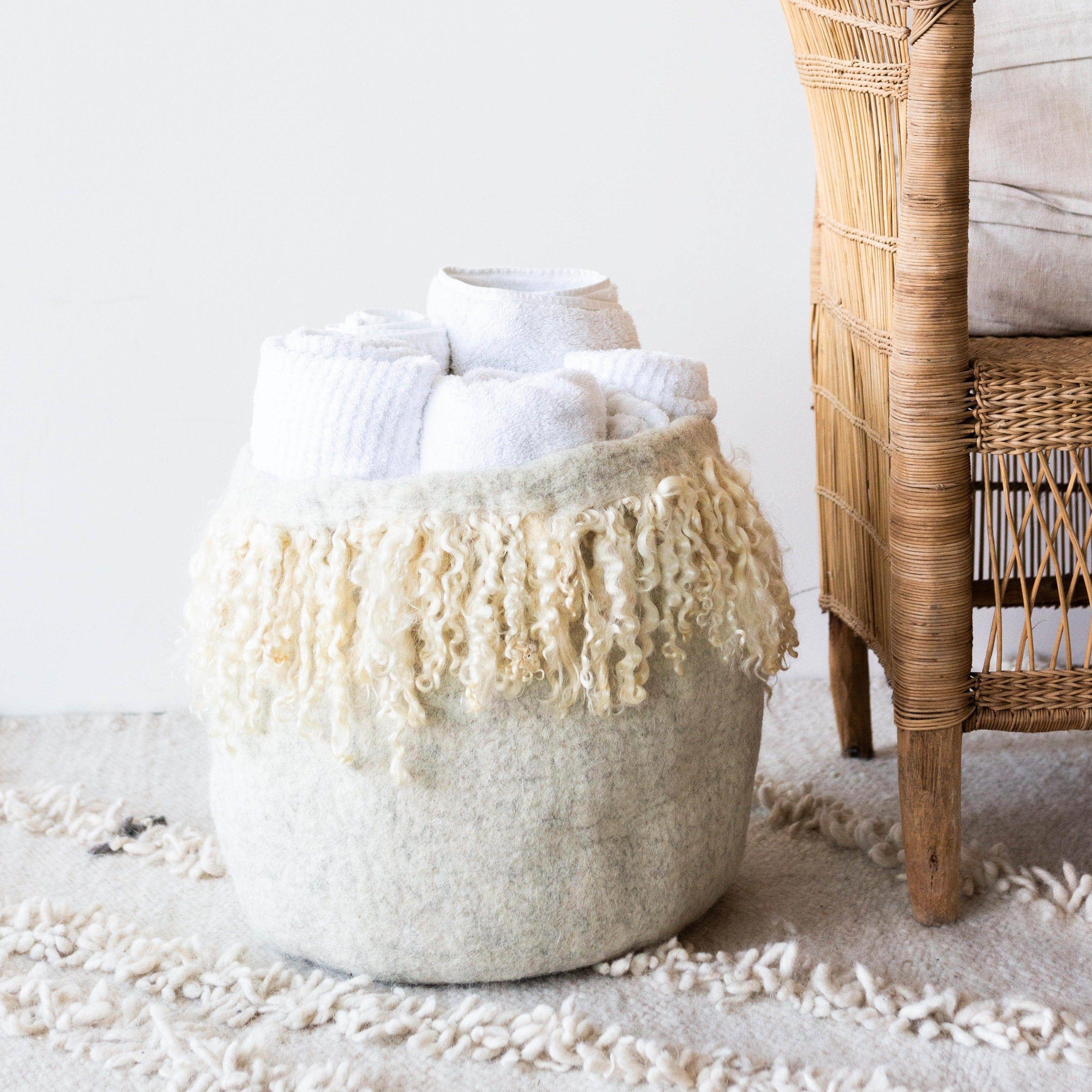 kanju Interiors - Wholesale Basket - Fringed Skirt Mohair Basket2