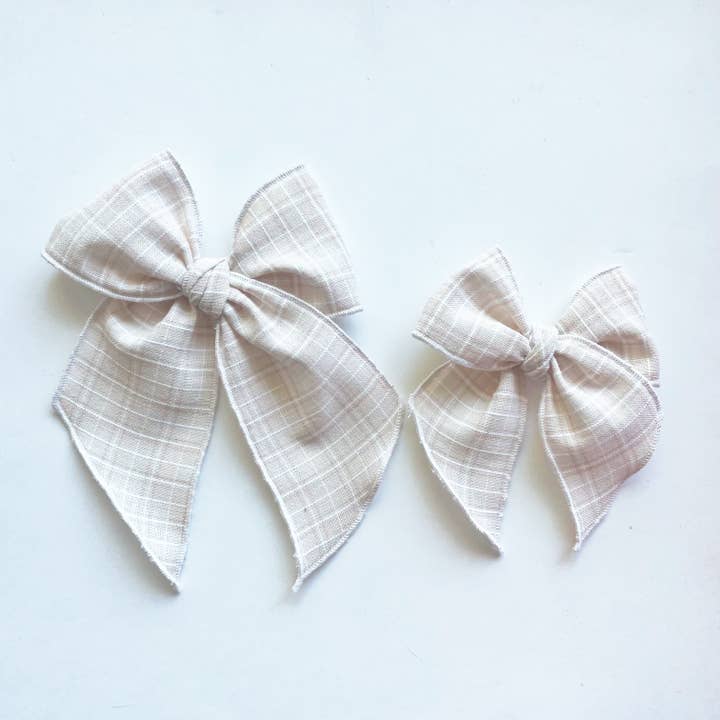 Tan & Pink Plaid Elle Bow for wholesale by Lady Eleanor & Co