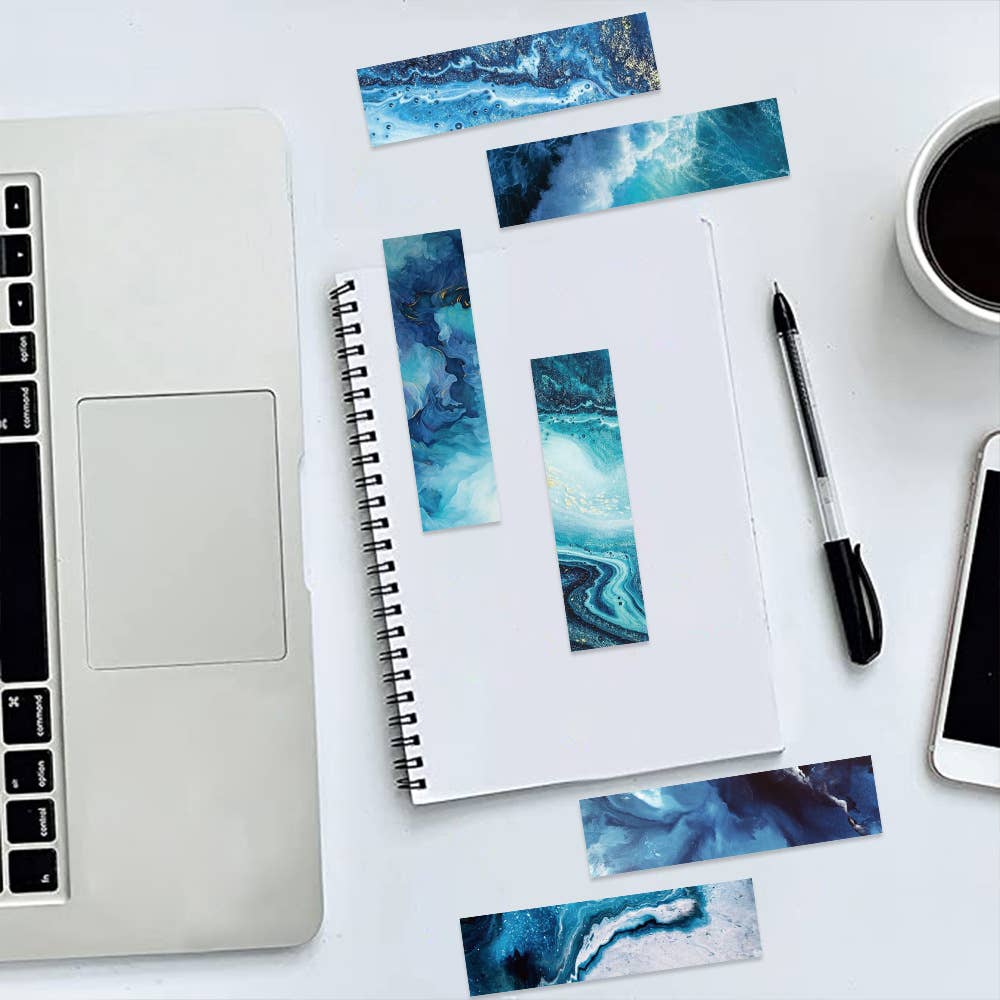 Magnifique Hearts - Wholesale Bookmark - Ocean Blue Abstract Bookmarks | Marble effect 5.9X1.5''1