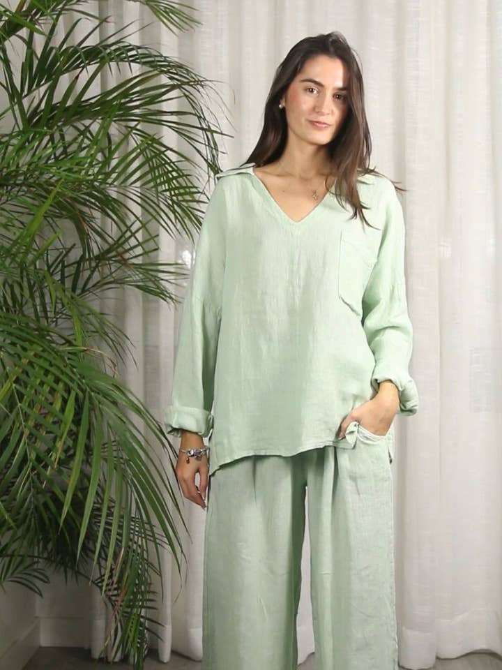 REF 17720 BLOUSE ONE POCKET 100% LINEN for wholesale by Linen & More