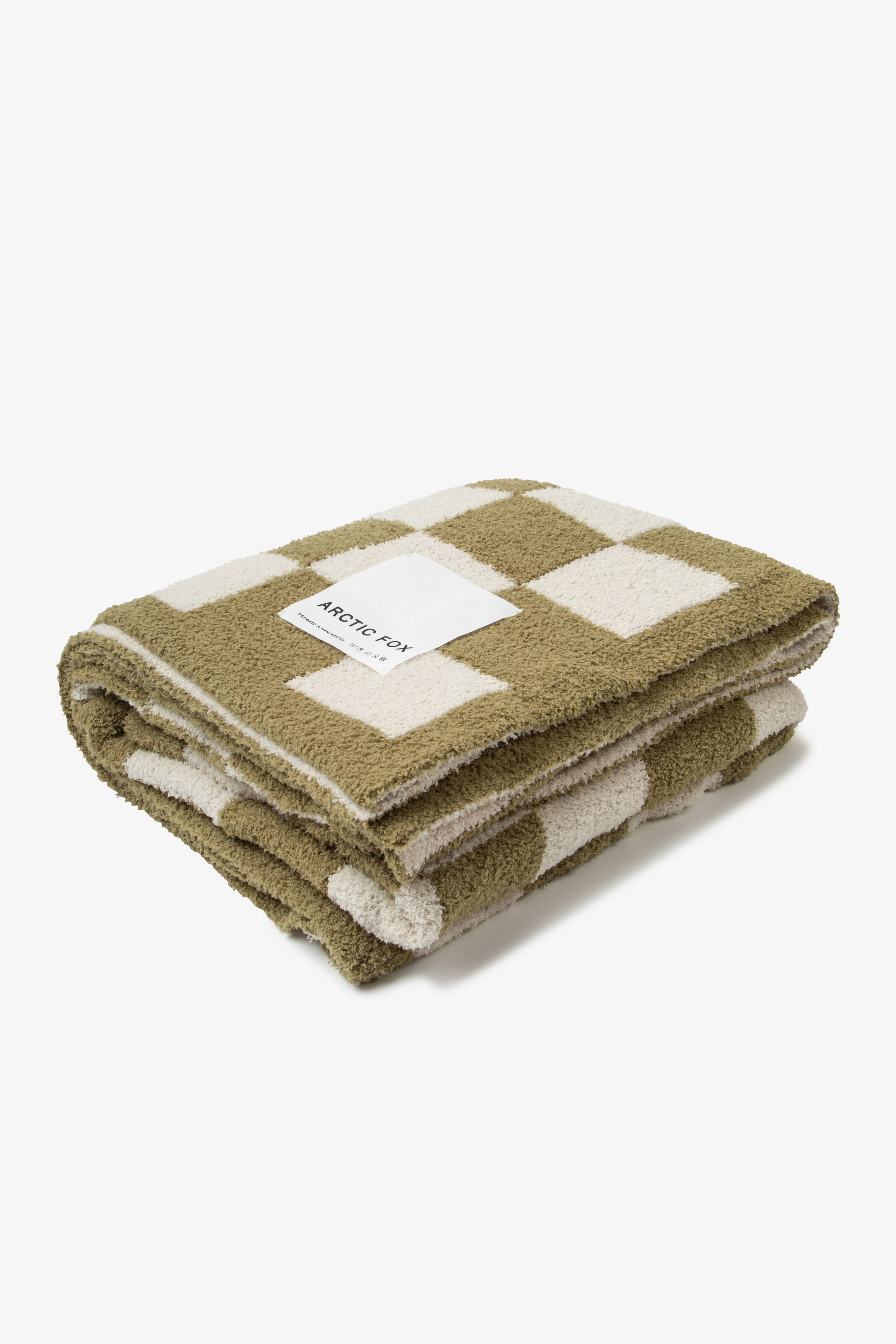 Arctic Fox & Co. - North America - Vente Plaids - Le Teddy Throw - 100 % Recyclé - Carreaux Kaki - FW252