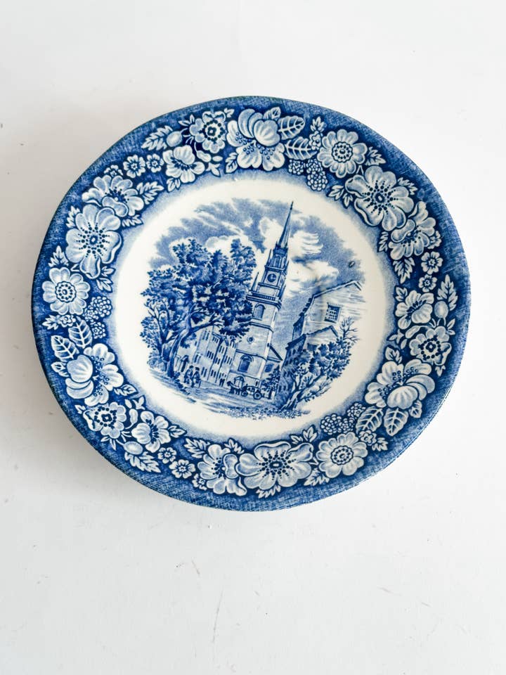 Liberty Blue Old North Church Saucer | Blue & White Plate for wholesale by Heirloom & Honey