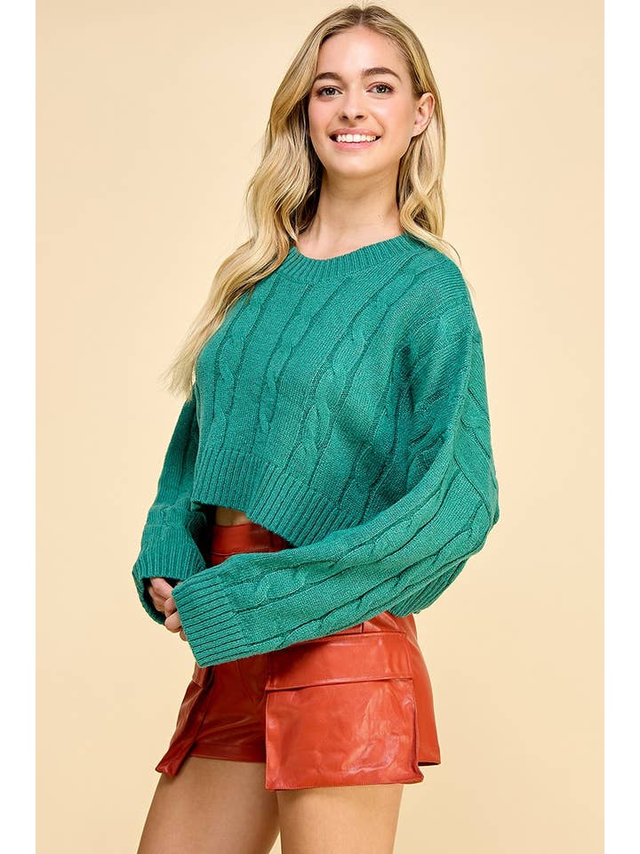 AIBLEE - Wholesale Knit Sweater - Women's - Cable Cropped Sweater - Retro/Vintage Design23