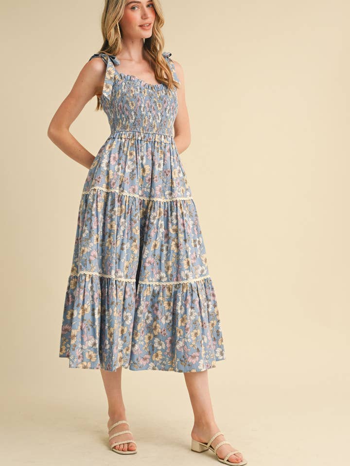 &MERCI - Vente Robe – femme - ROBE MIDI À VOLANTS EN DENTELLE FLORALE MDR385221