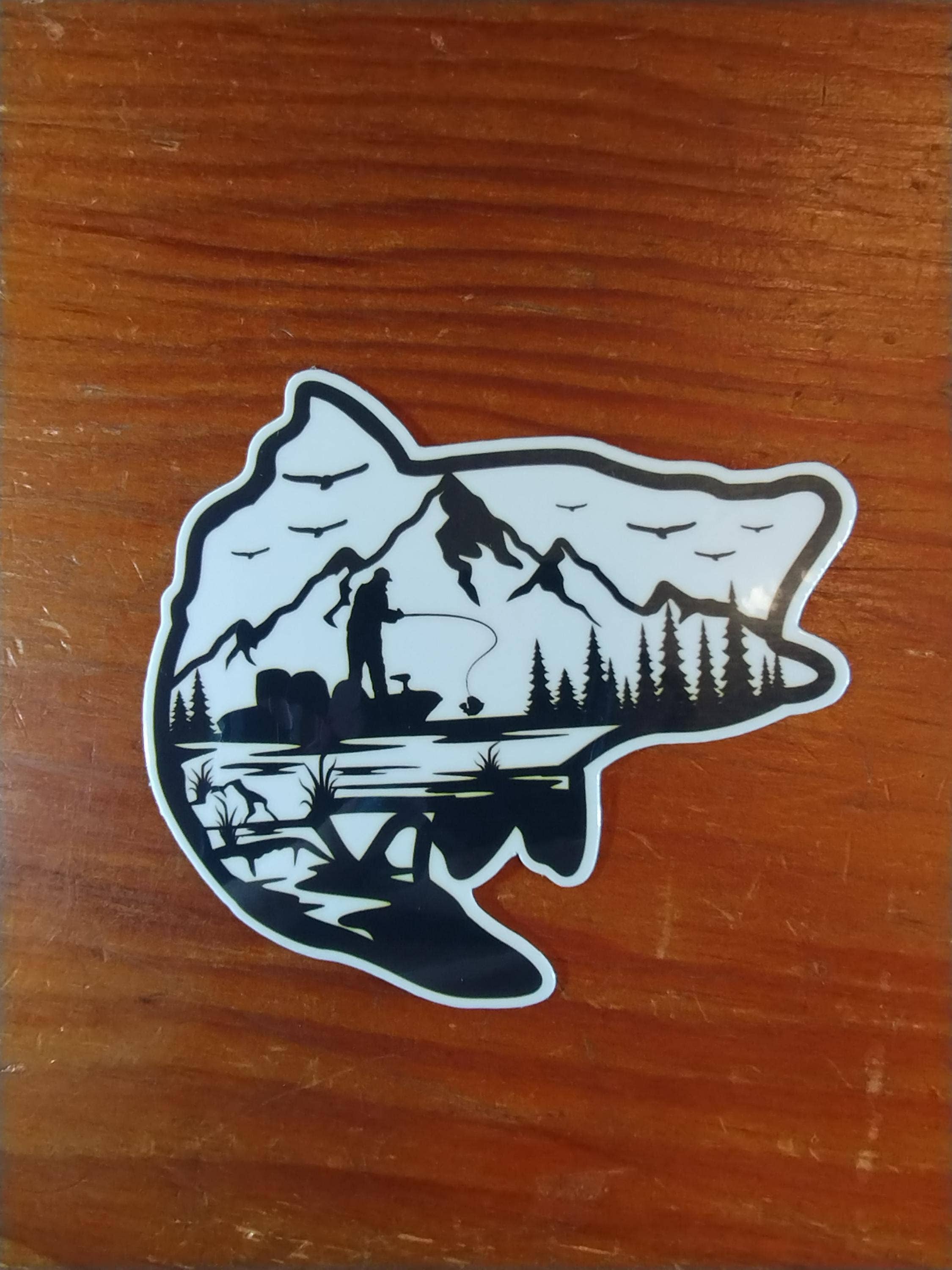 The Crafty Bookworm3 - Wholesale Sticker - Fish Shaped Fishing Scene Sticker for Outdoor Enthusiasts3