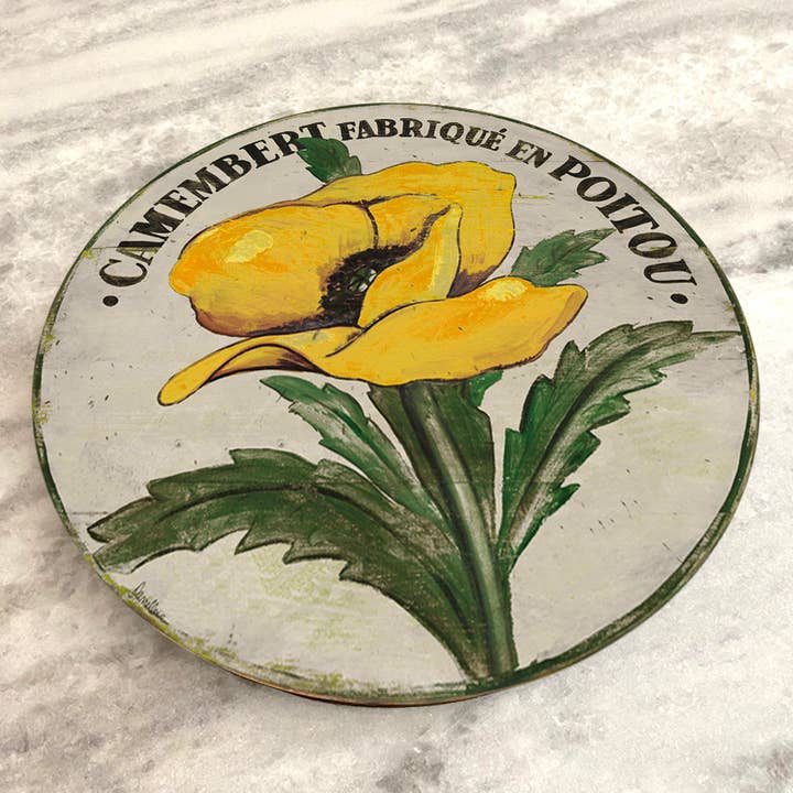 Yellow Poppy Stem on Cream Wood Lazy Susan for wholesale by Darrellene Designs, LLC