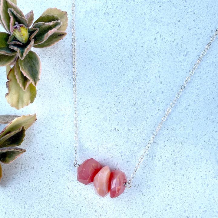 Trio Apricot Agate Necklace for wholesale by Plumage Jewelry